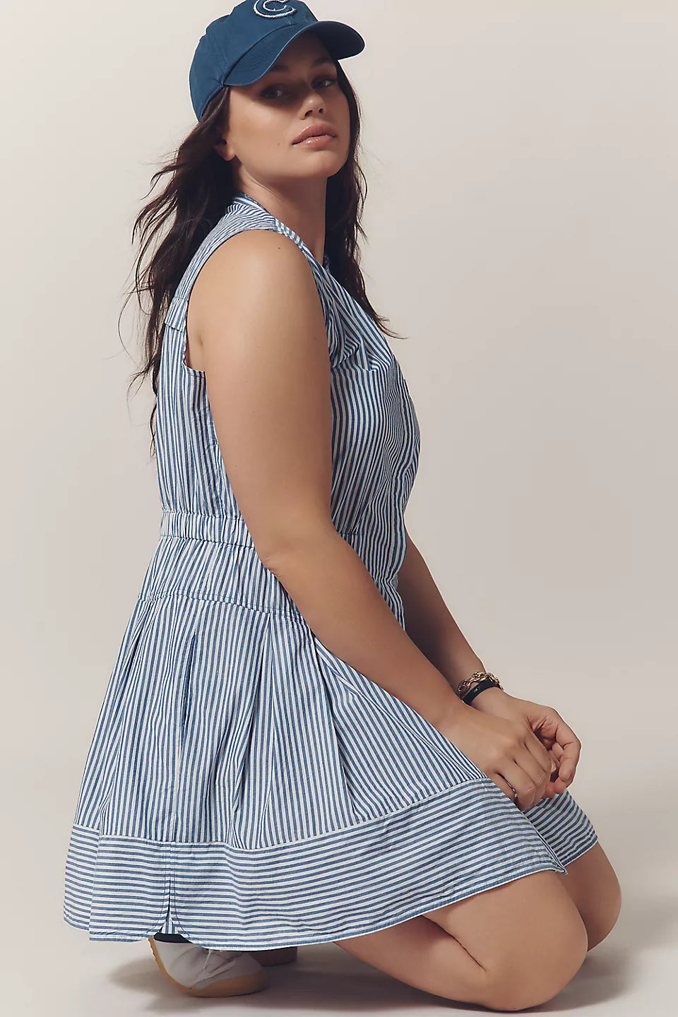 Maeve Sleeveless V-Neck Shirtdress-Blue & White Stripe