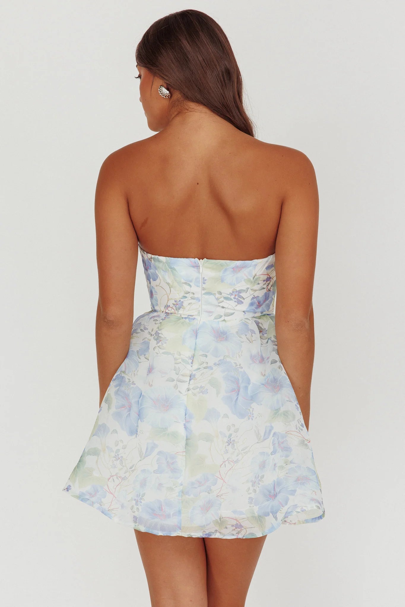 Gem Deep Sweetheart Neckline Mini Dress Floral Blue