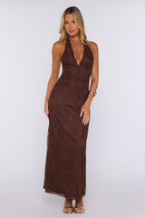 Consider It Done Lace Halter Maxi Dress Brown