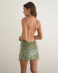 Noreen Backless Mini Dress in Burn Out Mesh Olive