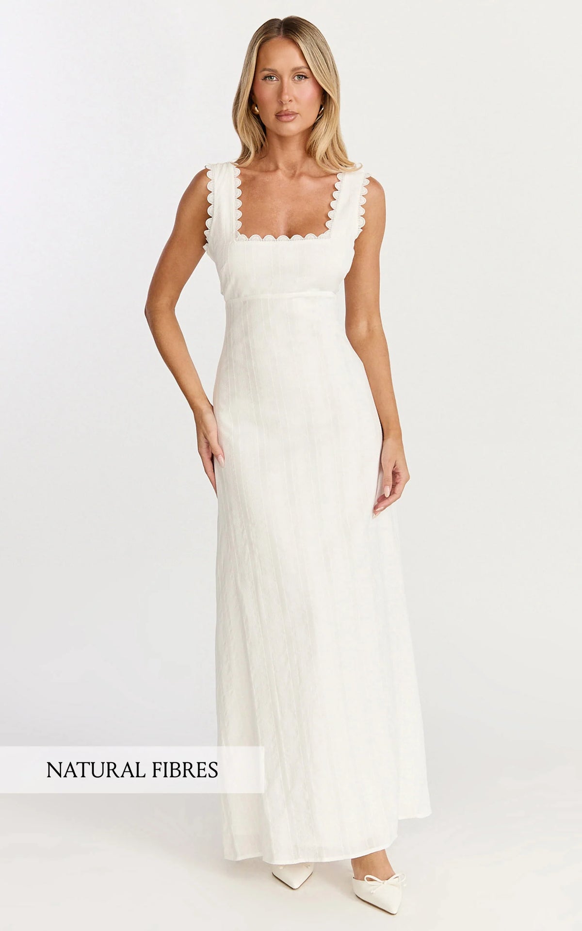 Square Neck Fit And Flare Dress in White