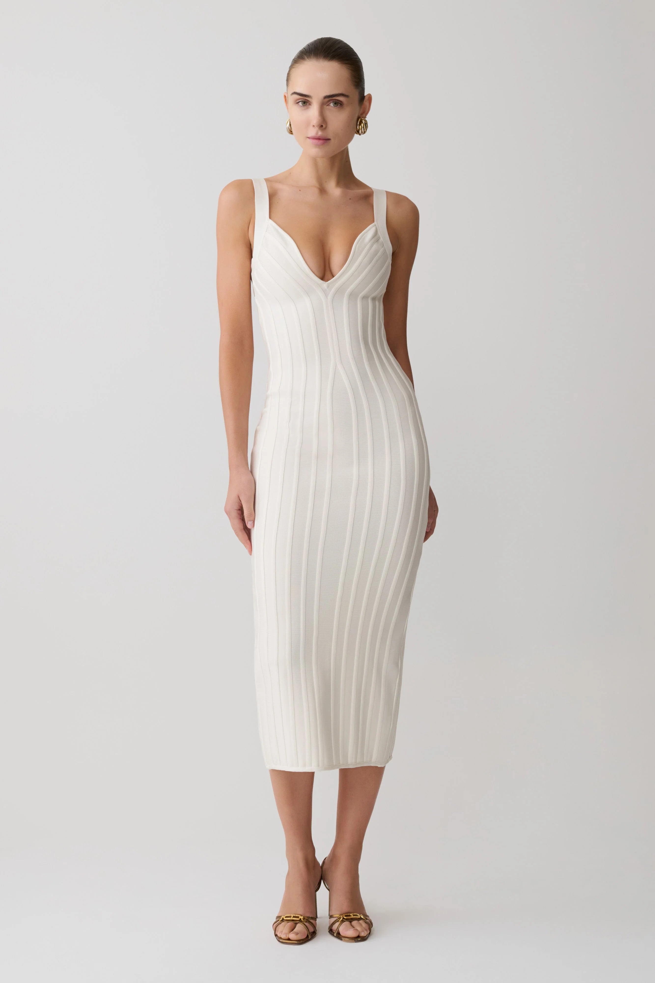 Gia Bandage Knit Midi Dress - Ivory